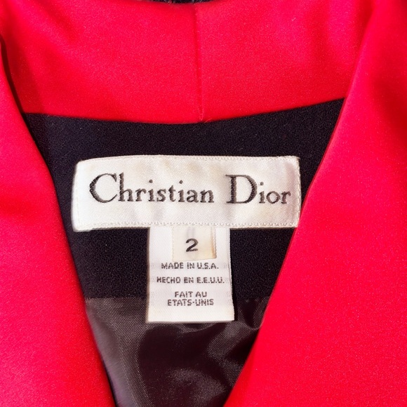 Vintage Christian Dior Red Trim Black Wool Blazer Skirt Set - Picture 3 of 4